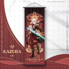 Гобелен настенный тканевой плакат Геншин импакт Кадзуха Genshin impact Kazuha 25х70 см