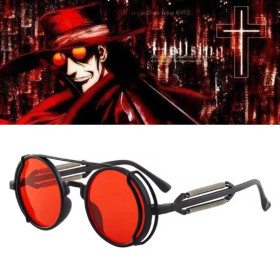 Круглі окуляри стімпанк Алукард Хеллсінг (Hellsing Alucard) з подвійною дужкою, червоні