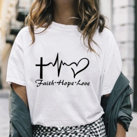 Женская футболка хлопковая с надписью принтом Faith Hope Love белая