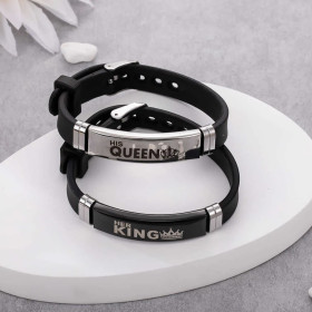 Подарок для девушки парня набор парные браслеты для влюбленных пар His queen Her king в коробочке